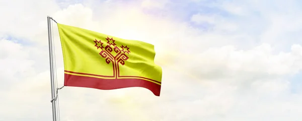 Chuvashia Flag Waving Sky Background Rendering — Fotografia de Stock