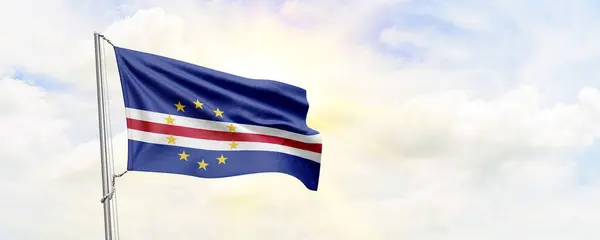 Bandeira Cabo Verde Acenando Fundo Céu Renderização — Fotografia de Stock