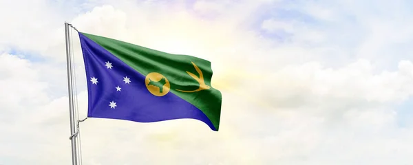 Christmas Island Flag Waving Sky Background Rendering — Φωτογραφία Αρχείου