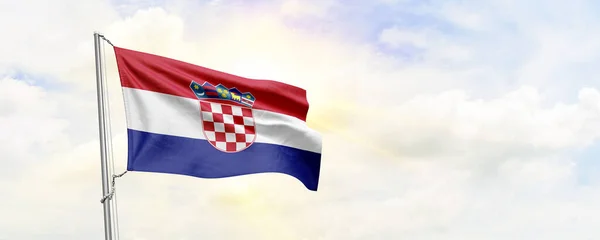 Croatia Flag Waving Sky Background Rendering — 스톡 사진
