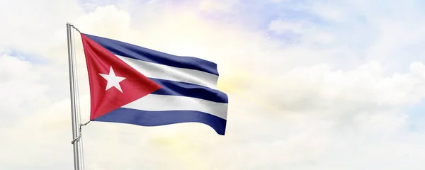 Drapeau Cuba Agitant Sur Fond Ciel Rendu — Photo