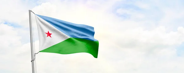 Djibouti Flagga Viftar Himlen Bakgrund Återgivning — Stockfoto
