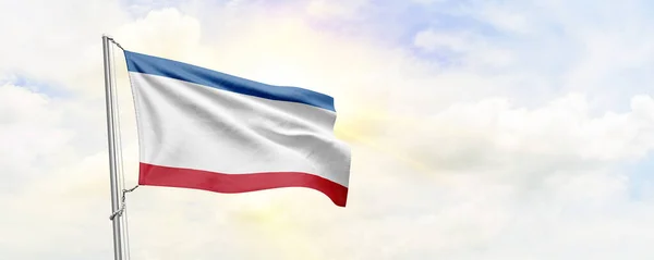 Krim Vlag Zwaaiend Lucht Achtergrond Weergave — Stockfoto