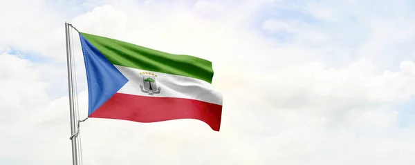 stock image Equatorial Guinea flag waving on sky background. 3D Rendering