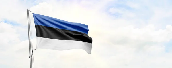 Estonia Flag Waving Sky Background Rendering — Stock Photo, Image