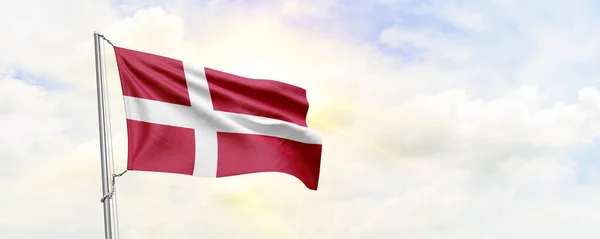 Denmark Flag Waving Sky Background Rendering — Photo