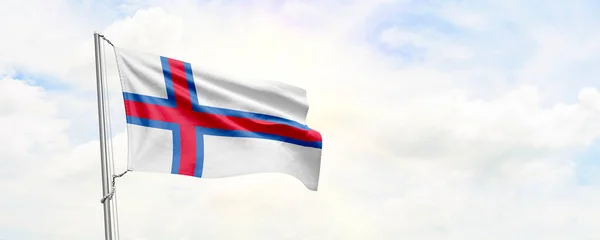 Faroe Islands Flag Waving Sky Background Rendering — Fotografia de Stock