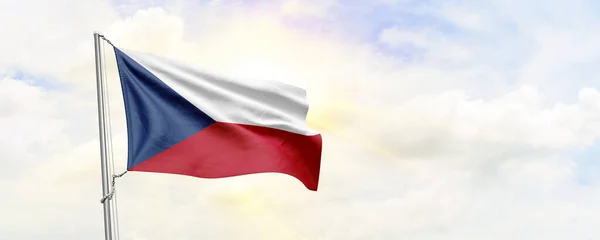 Czech Republic Flag Waving Sky Background Rendering — Zdjęcie stockowe