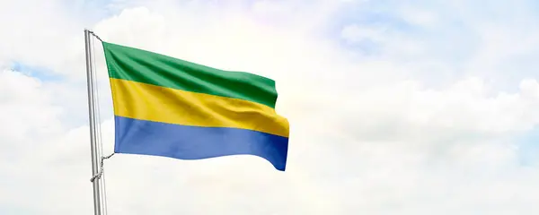 Gabon Flag Waving Sky Background Rendering — Stock Photo, Image