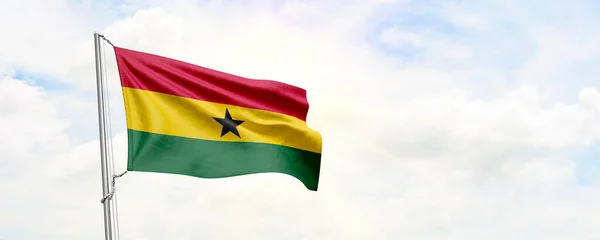 Ghana Flag Waving Sky Background Rendering — Zdjęcie stockowe