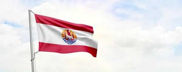 French Polynesia Flag Waving Sky Background Rendering — Fotografia de Stock