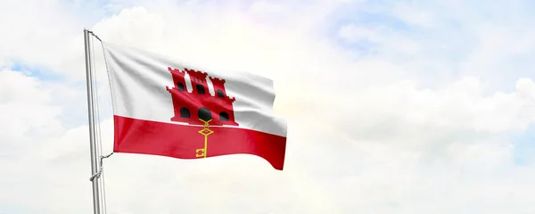 Bandeira Gibraltar Acenando Fundo Céu Renderização — Fotografia de Stock