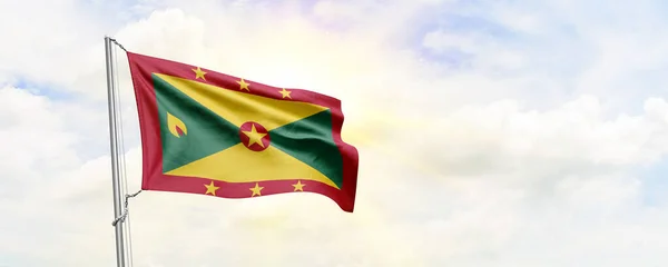Grenada Flagga Viftar Himlen Bakgrund Återgivning — Stockfoto