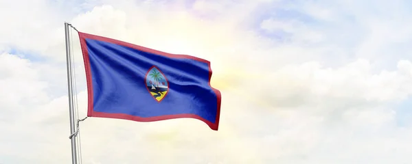 Guam Flag Waving Sky Background Rendering — Stock Photo, Image