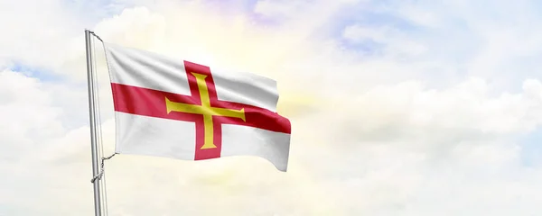 Guernsey Flag Waving Sky Background Rendering — Fotografia de Stock