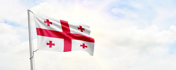 Georgia Flag Waving Sky Background Rendering — Fotografia de Stock