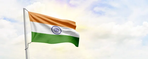 Indien Flaggan Viftar Himlen Bakgrund Återgivning — Stockfoto