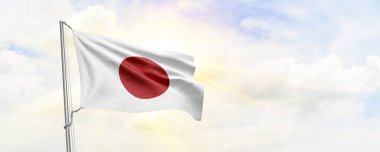 Japon bayrağı gökyüzünde dalgalanıyor. 3B Hazırlama