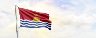 Gökyüzünde dalgalanan Kiribati bayrağı. 3B Hazırlama
