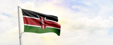 Kenya bayrağı gökyüzünde dalgalanıyor. 3B Hazırlama