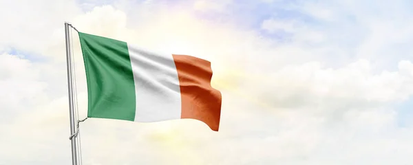 stock image Ireland flag waving on sky background. 3D Rendering