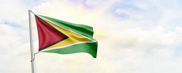 Guyana Vlag Zwaaiend Lucht Achtergrond Weergave — Stockfoto