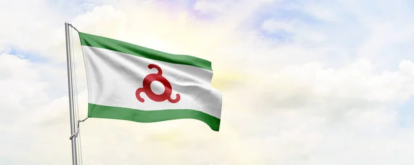 Bandeira Inguchétia Acenando Fundo Céu Renderização — Fotografia de Stock