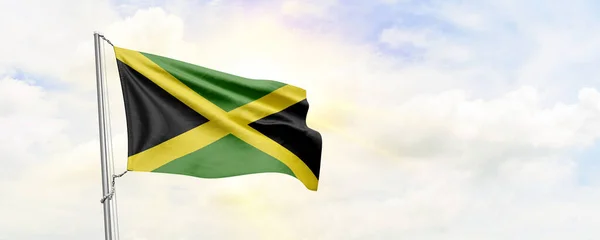 Jamaica Flagga Viftar Himlen Bakgrund Återgivning — Stockfoto