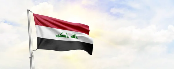 Iraq Flag Waving Sky Background Rendering — Foto de Stock