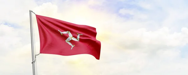 Bandera Isla Man Ondeando Sobre Fondo Del Cielo Renderizado —  Fotos de Stock