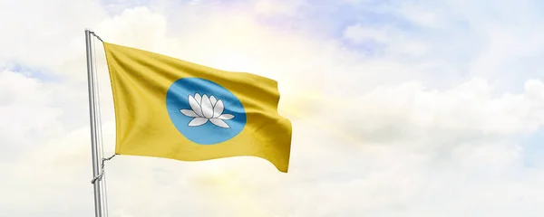 Флаг Калмыкии Машет Фоне Неба Рендеринг — стоковое фото