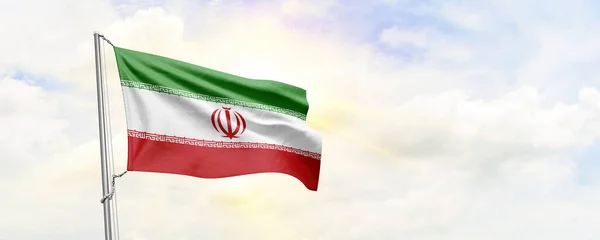 Iran Flag Waving Sky Background Rendering — Stock Photo, Image