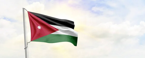 Jordan flag waving on sky background. 3D Rendering