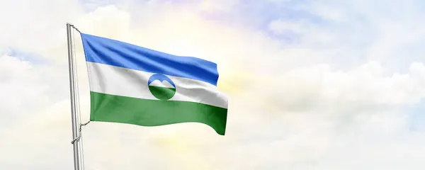 Kabardino Balkaria Flag Waving Sky Background Rendering — Stock Photo, Image