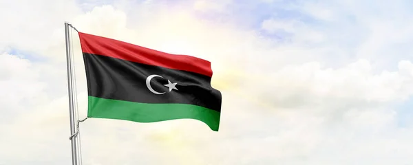 Libya Flag Waving Sky Background Rendering — Foto de Stock