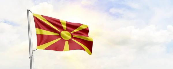 Macedónia Bandeira Acenando Fundo Céu Renderização — Fotografia de Stock