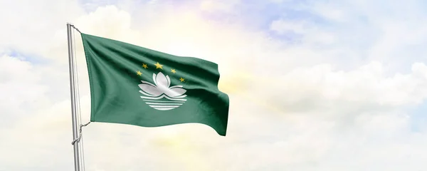 Bandeira Macau Acenando Fundo Céu Renderização — Fotografia de Stock