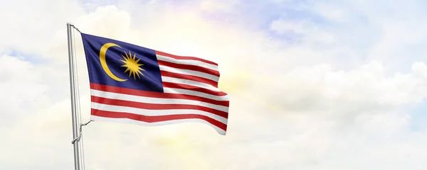 Bandeira Malásia Acenando Fundo Céu Renderização — Fotografia de Stock