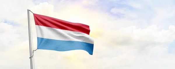 Luxembourg Flag Waving Sky Background Rendering — Foto Stock