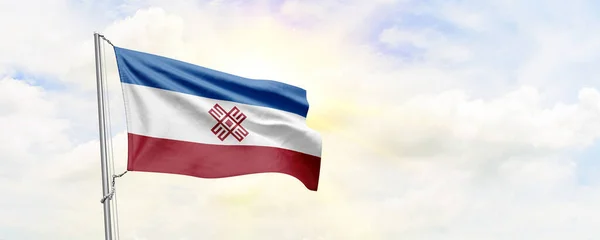 Mari Flag Waving Sky Background Rendering — Fotografia de Stock