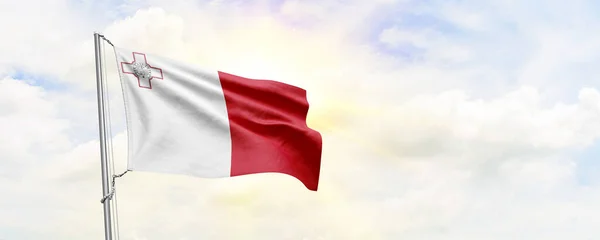 Bandeira Malta Acenando Fundo Céu Renderização — Fotografia de Stock