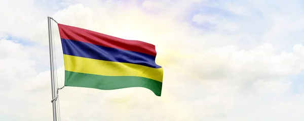 Mauritius Flagga Viftar Himlen Bakgrund Återgivning — Stockfoto