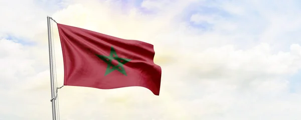 Marocko Flagga Viftar Himlen Bakgrund Återgivning — Stockfoto