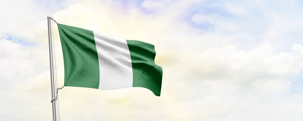 Nigeria Flag Waving Sky Background Rendering — Stock Photo, Image