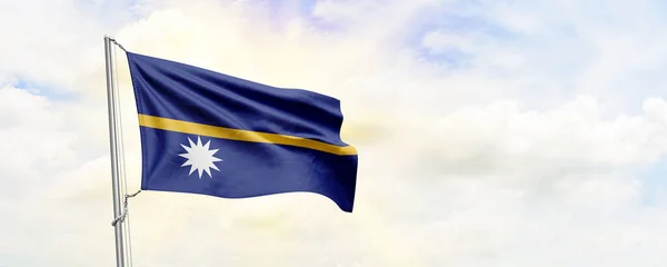 Nauru Flag Waving Sky Background Rendering — Fotografia de Stock