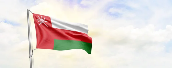 Flaga Omanu Machająca Tle Nieba Renderowanie — Zdjęcie stockowe