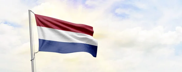 Netherlands Flag Waving Sky Background Rendering — Foto Stock