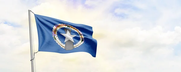 Northern Mariana Islands Flag Waving Sky Background Rendering —  Fotos de Stock