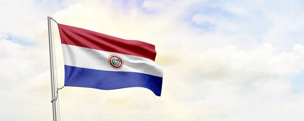 Paraguay Flagga Viftar Himlen Bakgrund Återgivning — Stockfoto