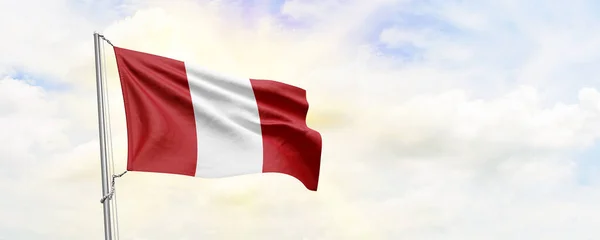 Peru Flag Waving Sky Background Rendering — Fotografia de Stock